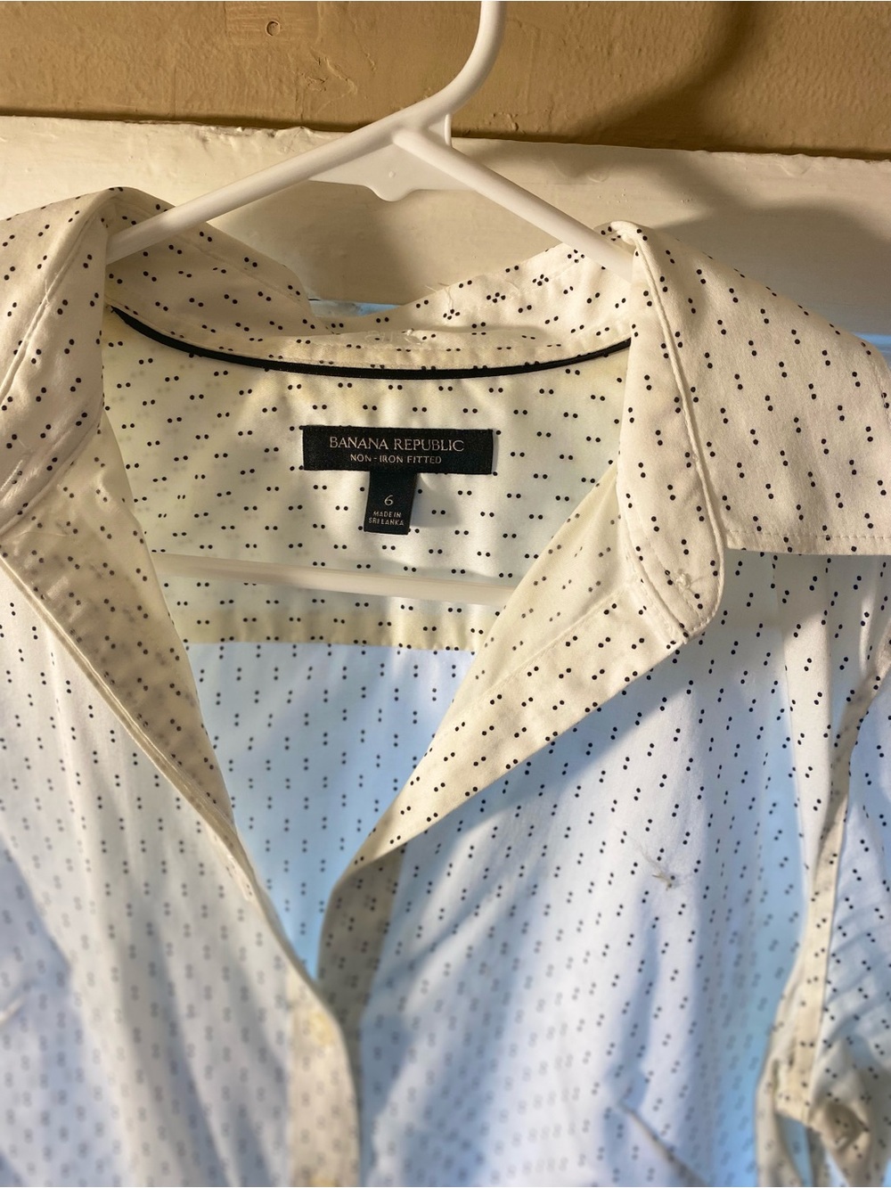 Banana Republic White Button Down Shirt with Black Dots